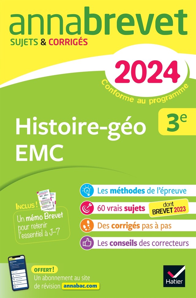 Annales du brevet Annabrevet 2024 Histoire-géographie EMC 3e - Christophe Clavel, Jean-François Lecaillon - Hatier