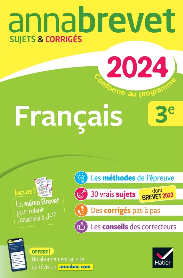 Annales du brevet Annabrevet 2024 Français 3e - Christine Formond, Louise Taquechel - Hatier