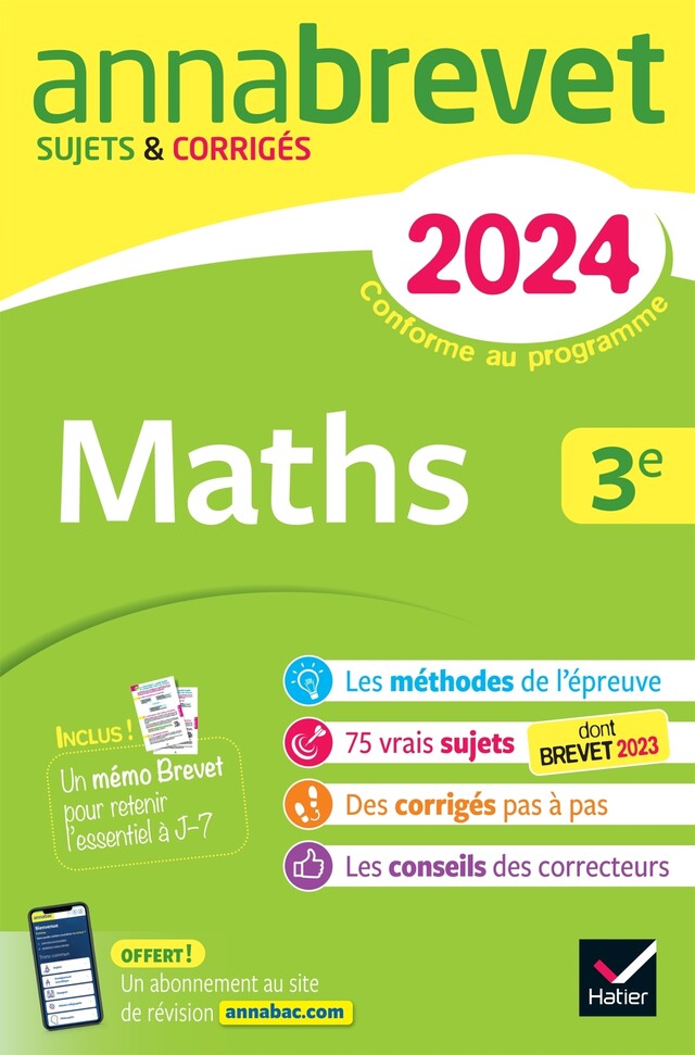 Annales du brevet Annabrevet 2024 Maths 3e - Bernard Demeillers, Emmanuelle Michaud - Hatier