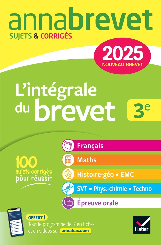 Annales du brevet Annabrevet 2025 L'intégrale du Brevet 3e (tout-en-un) -  Collectif - Hatier