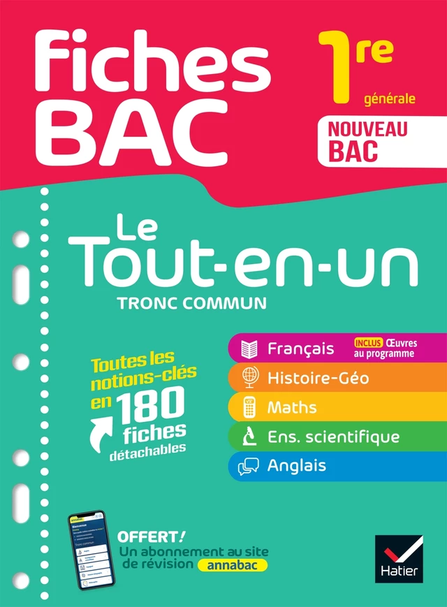 Fiches bac - Le Tout-en-un Tronc commun 1re générale (toutes les matières) - 2024-2025 -  Collectif - Hatier