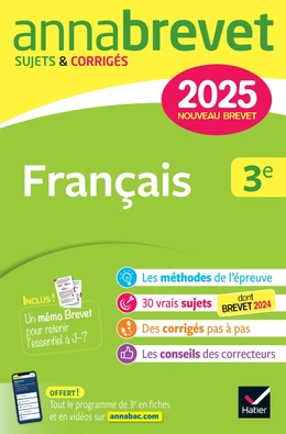 Annales du brevet Annabrevet 2025 Français 3e - Nouveau brevet